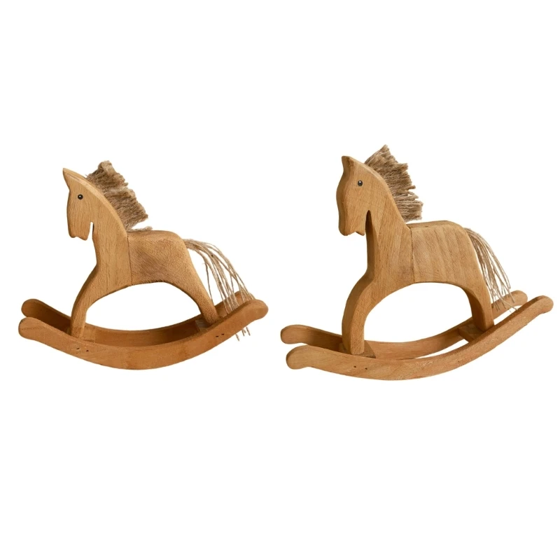 Farmhouses Wooden Rocking Horse Figurine Tabletop Shelf Display Ornament Gift