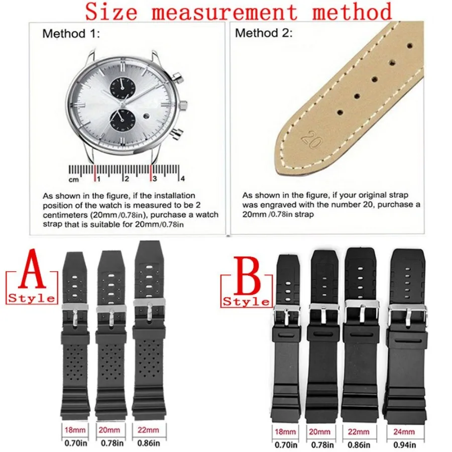 Rubber Watch Strap Electronic Wristwatch Band Sports Diving TUP Watch Strap 18mm 20mm 22mm 24mm