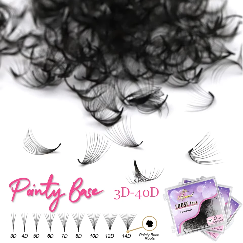 Handmade Premade Loose Fans Pointy Base Lashes  3D 10D 20D 30D 40D Medium Slim Narrow Stem Sharp Loose Fans Eyelash Extensions