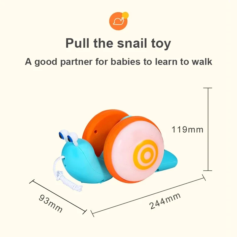 Pull string cartoon snail car toy baby learn to crawl pull toy Early childhood education toy baby learn to walk