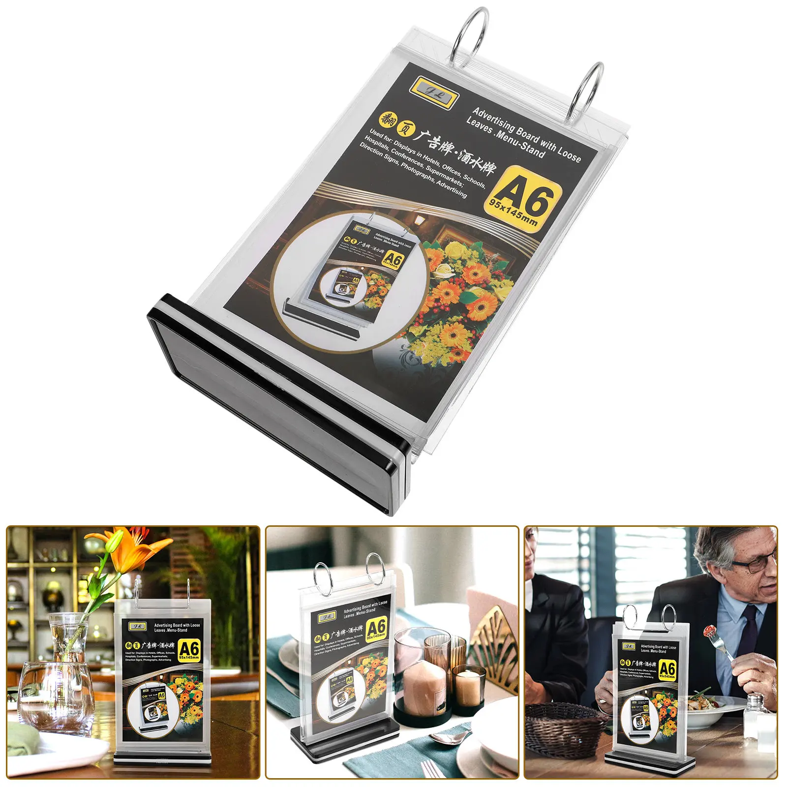 Menu Holder A6 PVC Desktop Menu Display Stand Tabletop Card Organizer Sign Holder for Restaurants Bars Coffee Shops Events