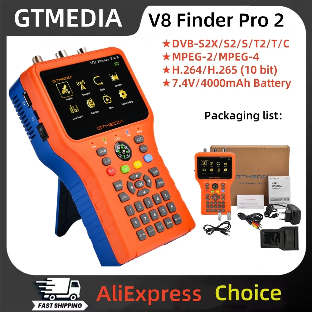 

GTMEDIA V8 Finder Pro 2 DVB-S2X/S2/S/T2/T/C Satellite Signal Finder,MPEG-2/4,H.265 LCD Screen Auto Calculate Spectrum Analyzer
