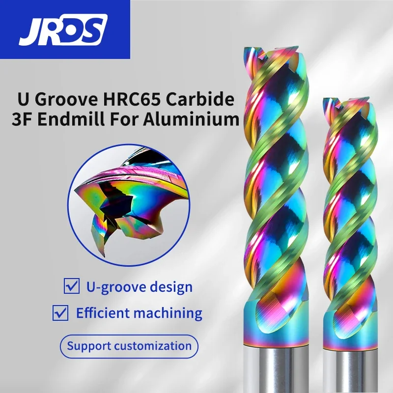 HRC65 U Shape Colorful End Mill Carbide For Aluminium High-gloss Mirror Milling Cutter 3 Flutes For Acrylic Wood Copper Plastic