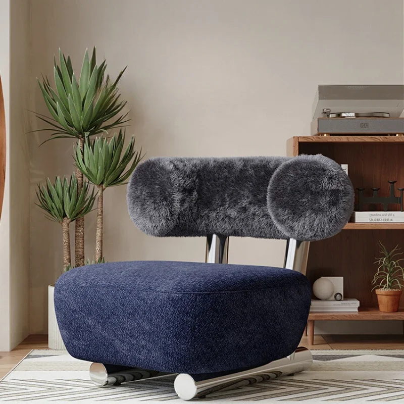 

Nordic Light Luxury Sleigh Chair, Italian Style Small Apartment Living Room, Lamb Velvet Fabric Sofa, Stainless Steel Sofa Chair