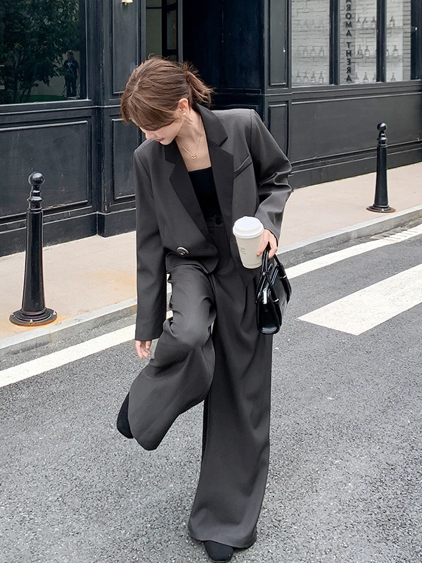 

Ele ort Suit Wide Leg Pants Set Women's Spring Autumn 2026 New Faionable Two Piece Set High Waist Straight Leg Trousers