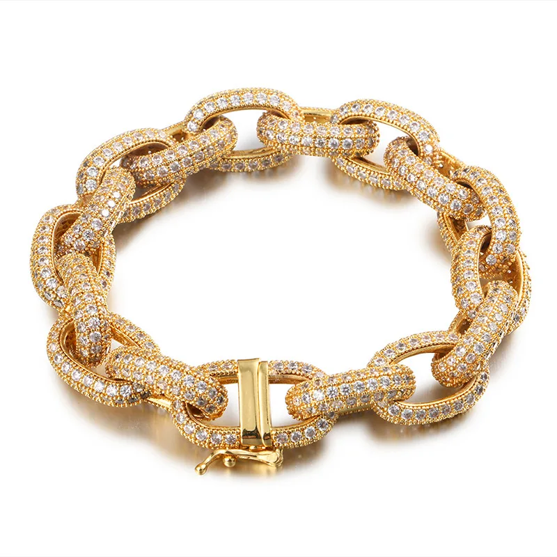

Браслеты-цепочки с микроасфальтированным цирконием AAA и круглыми звеньями для мужчин, браслет в стиле хип-хоп Bling Iced Out CZ, рэпер, мужские ювелирные изделия