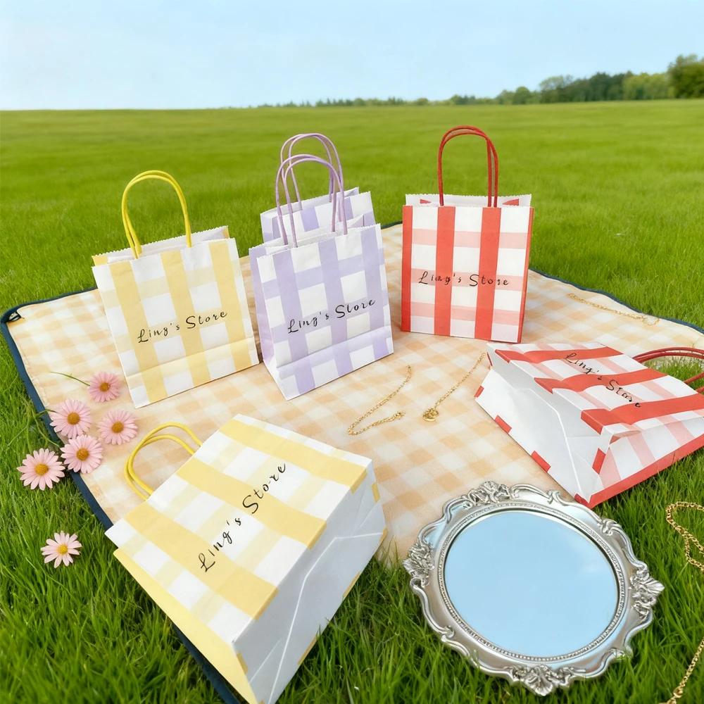 

Custom Logo Jewelry Kraft Paper Handle Bag Shopping Wedding Gift Packaging Pouches Perfume Cloth Cake Coffee Fruit Storage Boxes