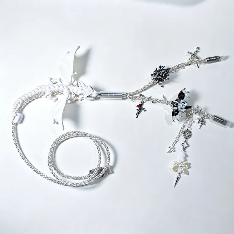 2-in-1 Aviator Aviation Plug Cable 1.3m Handmade Custom White Dragon 8-strand Braided Wire 8k Shine Cable Decorative Accessory
