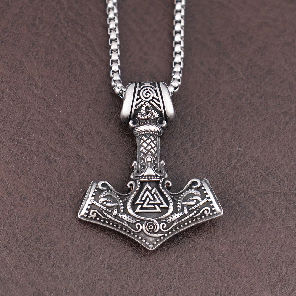 Vintage Style Variety Weapons Viking Pendant Trendy Stainless Steel Nordic Thor Hammer Necklace Punk Rock Jewelry Gift Wholesale