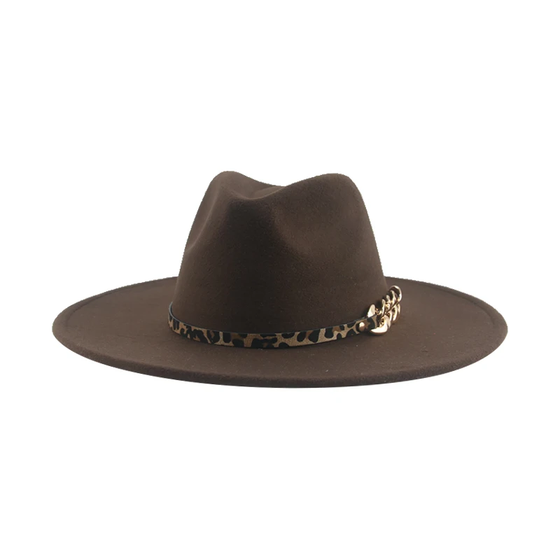 

Fedora Hat Winter Women's Hat Hats for Women Big Brim 9.5cm Leopard Band Chain Luxury Formal Casual Caps Male Sombreros De Mujer