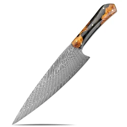 Damascus Chef Knife,8 Inch Japanese 67-layers VG10 Damascus Steel Kitchen Knife,Ultra Sharp Slicing Knife,Full Tang Resin & Wood