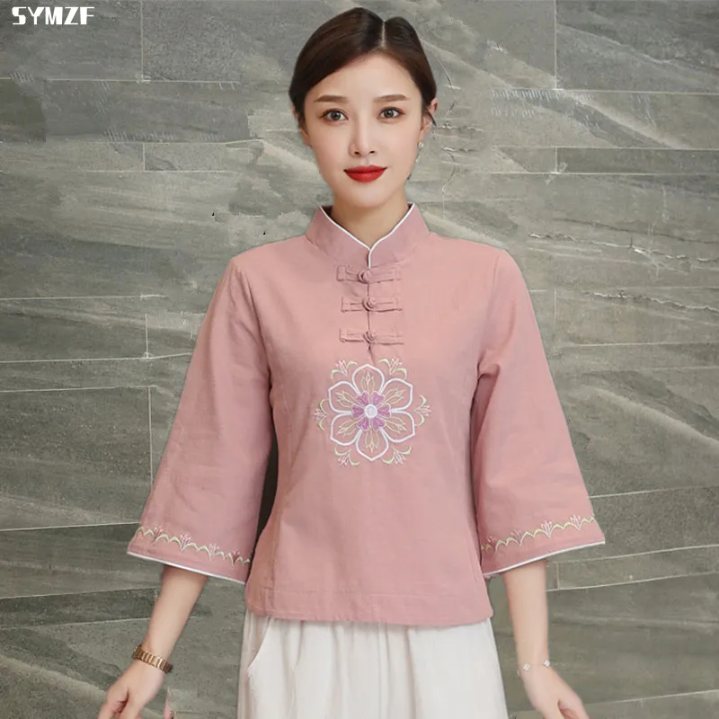 

2022 New Cotton And Linen Chinese Style Women's Chinese Style Disc Button Embroidered Tang Top