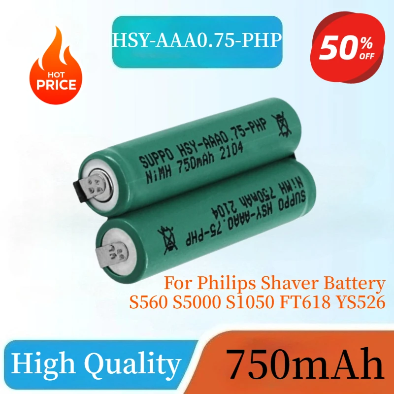 

High Quality HSY-AAA0.75-PHP for Philips Shaver Battery S560 S5000 S1050 FT618 YS526 750mAh Rechargeable Battery