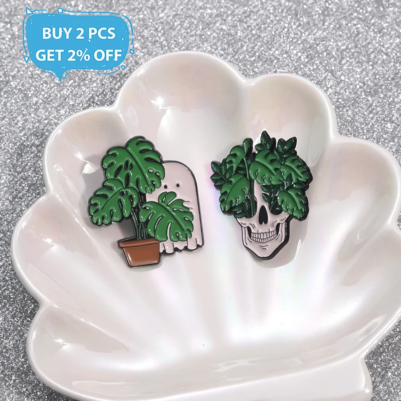 Skeleton Ghost Frog Enamel Pins Custom Animal Potted Plants Brooches Lapel Badges Punk Plant Jewelry Gift for Friends image 2