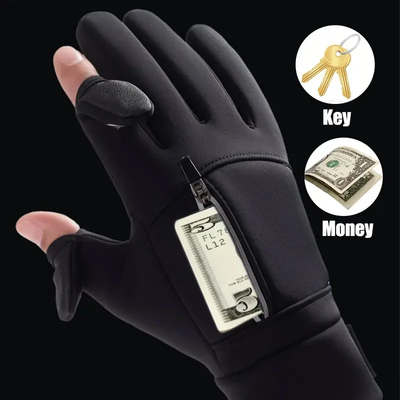 1 Pairs Winter Gloves Mens Touchscreen Non-Slip Unisex Waterproof Windproof Warm Cycling Cold Gloves Fashion Zipper Sports Glove