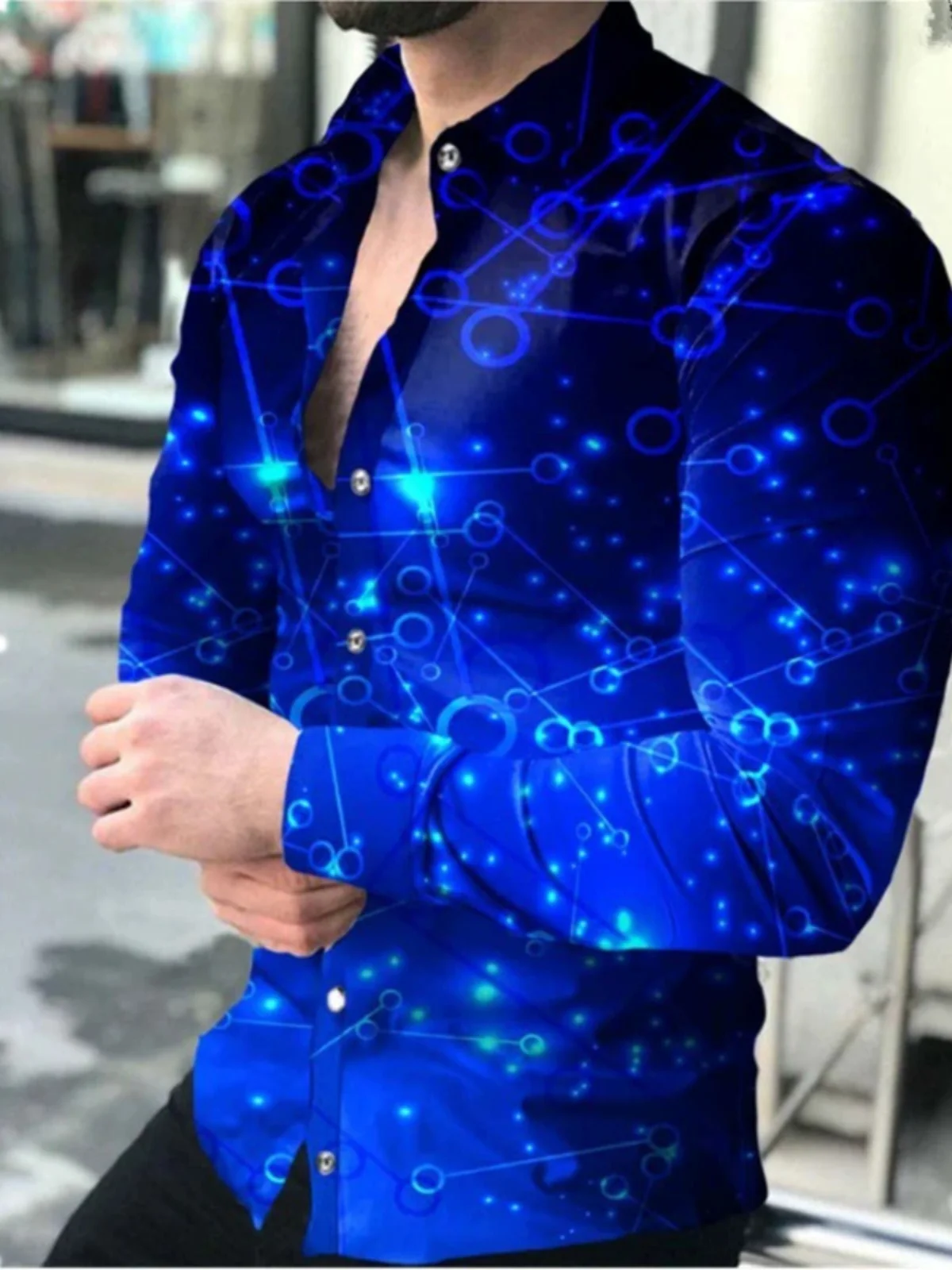 

3D Digital Print Long Sve Men's irt Faionable Youthful Sle Comfortable Fabric Autumn Wear Slim Fit European Simplici
