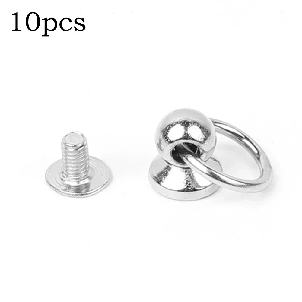 10pcs Metal Ball Post With O Ring Studs Rivets Nail Screwback Round Head Spots Spikes Leather Craft Phone Case Decor Accessories