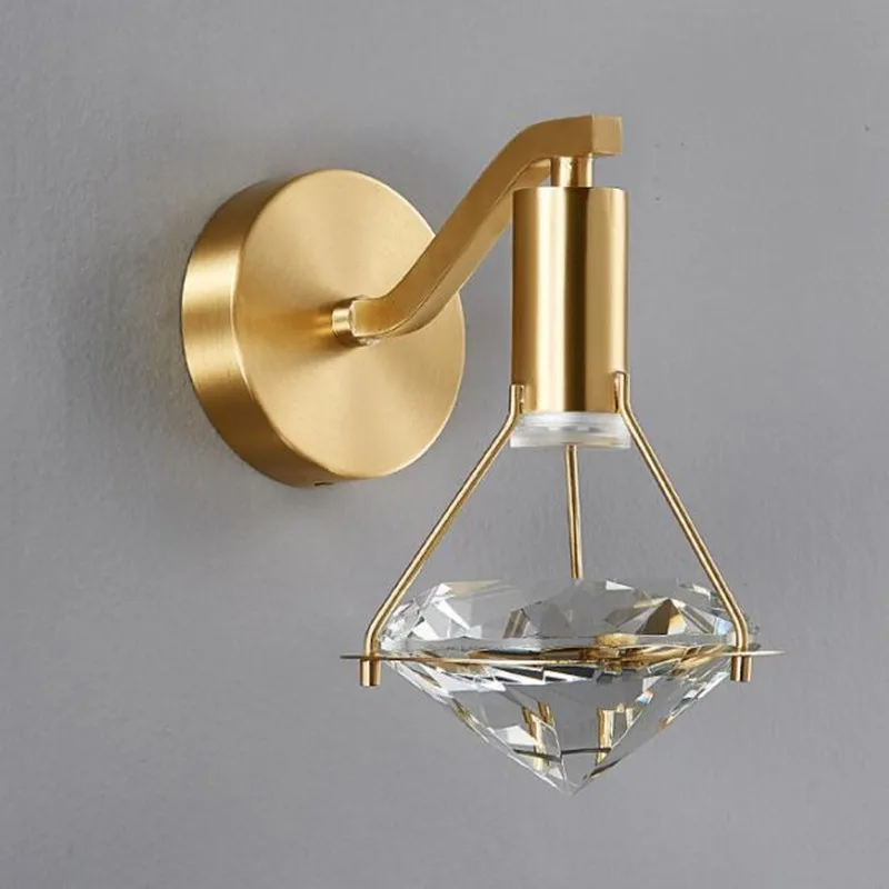 New Style Diamond Shape 5W LED Wall Light Copper Aisle Crystal Wall Sconce Lamp 110 220v For Bedroom Corridor Living Room