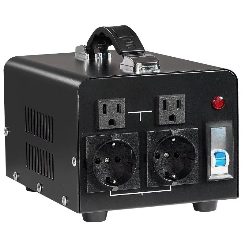 Heavy duty, step-up/step-down power transformer that converts 110V to 220V for travel adapters