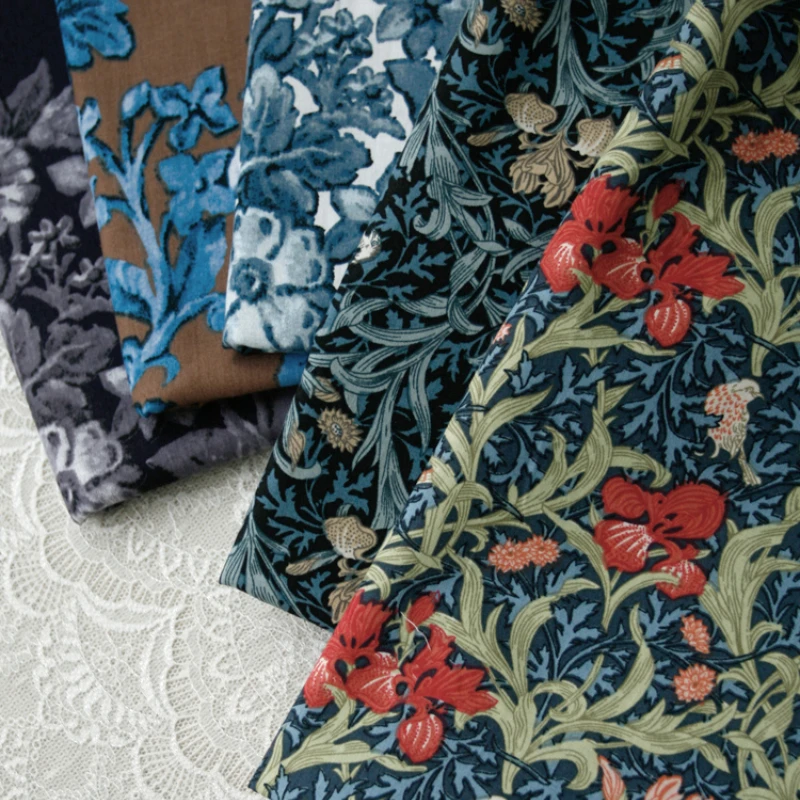 Tela de algodón de 140x50cm para vestido, pintura al óleo de vid Vintage, flor de Maillard, ropa de vestir, accesorios de costura, tela de tejido