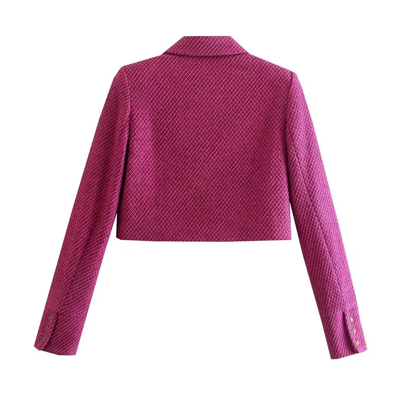 여성용 텍스처드 숏 수트 재킷 202년 가을 조기 출시 패셔너블한 출퇴근 스타일 순색 더블 브레스티드 버튼업