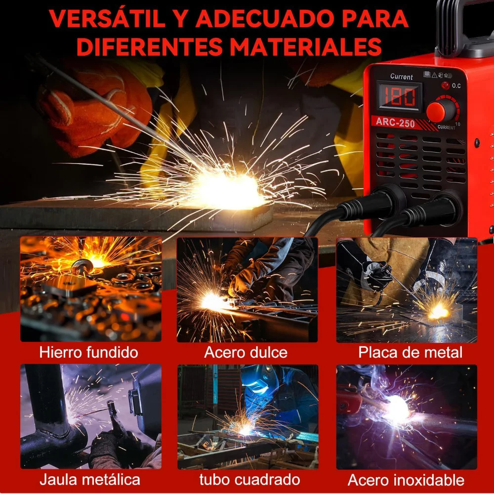 ماكينة لحام عاكس 300 أمبير، محطة لحام إلكترونية، محطة تسخين 110 فولت مع شاشة LCD رقمية، محمولة 250 أمبير، مع أغطية لحام، أقطاب كهربائية، مطارق الخبث، قفازات #4