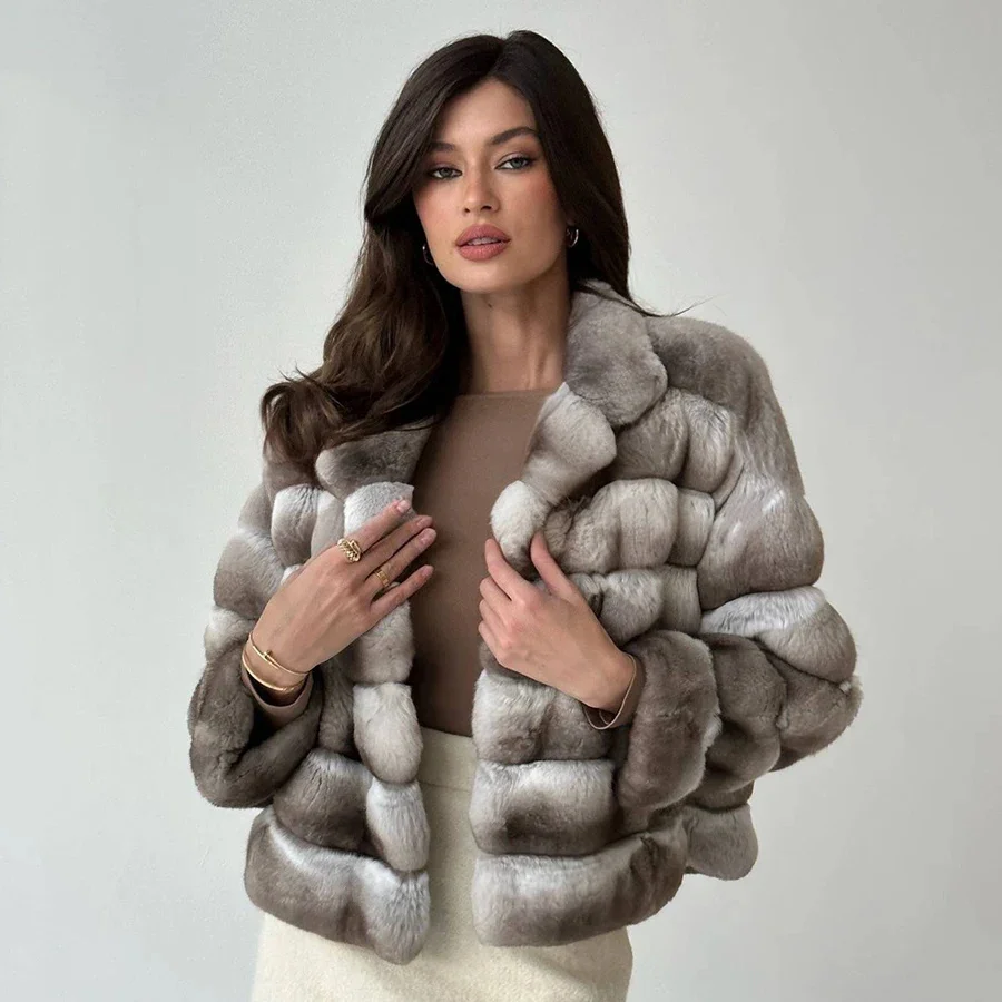 

Winter Short Women Real Rex Rabbit Fur Coat Turn-down Collar Natural Women Fur Overcoat Genuine Rex Rabbit Fur Coat Full Pelt