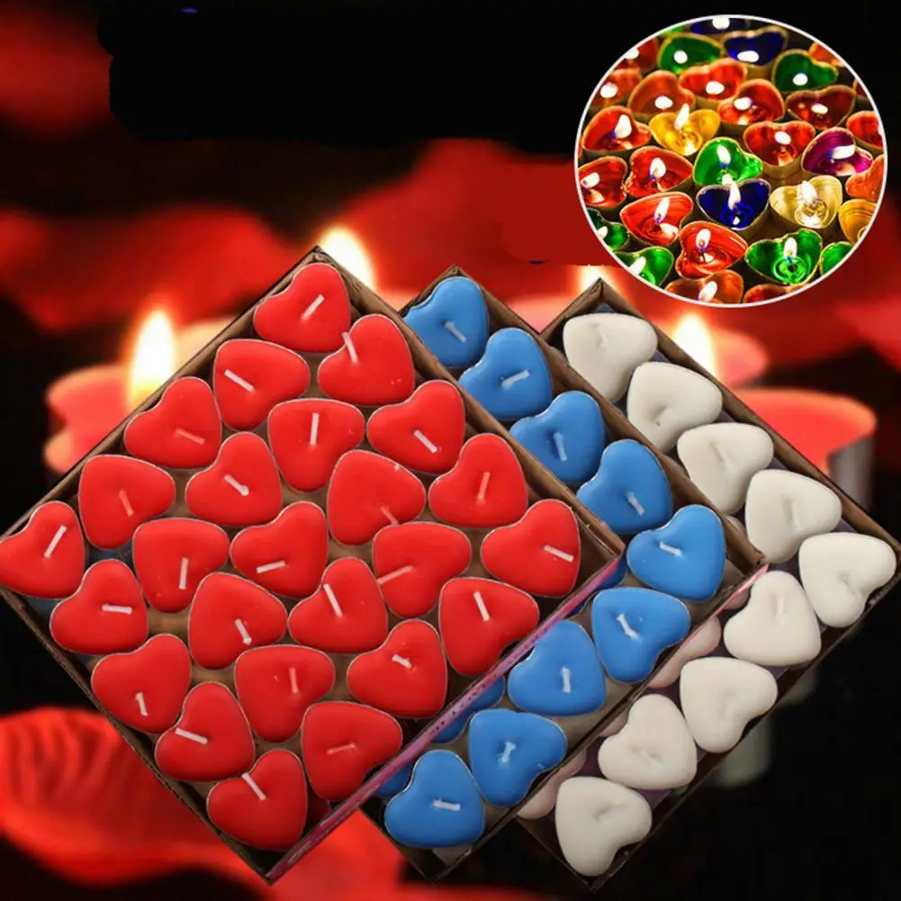 50Pcs Candle Smokeless Round/Heart Shape Flickering Mini Desktop Atmospheres Candle for Party Birthday Wedding Party Candle