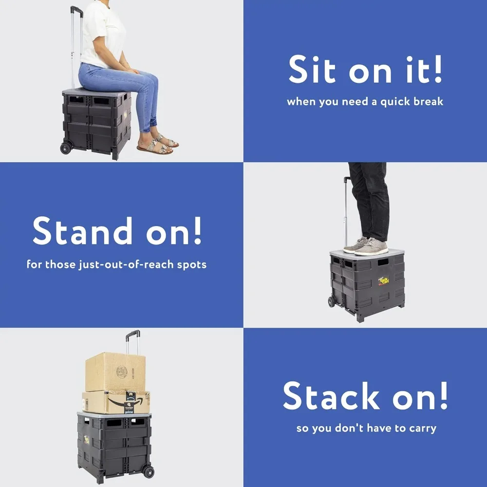 Składana skrzynia na kółkach, udźwig 36 kg, wytrzymały plastik, szara