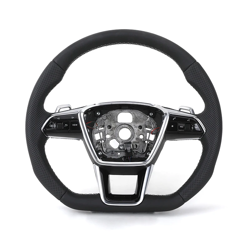 Customized S-Line S Line Volante Lenkrad Flat Bottom Half Leather Steering Wheel for Audi A3 A4 A5 A6 S3 S4 S5 S6 S7 RS4 RS5 RS6