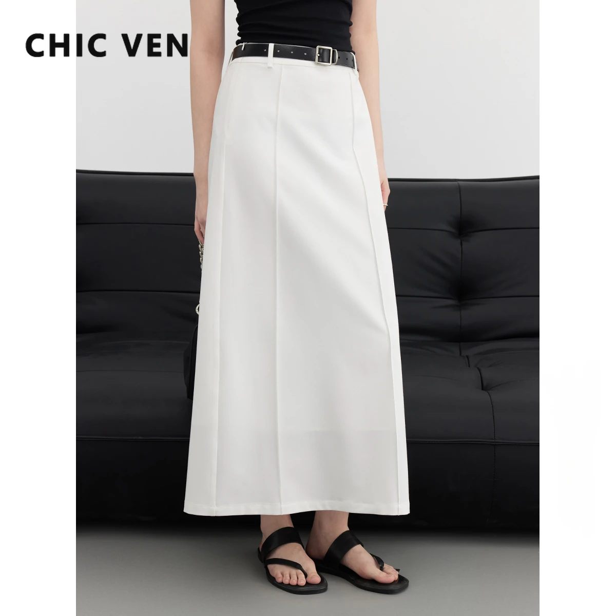 CHIC VEN Spódnice damskie A Line Loose Casual White Long Skirt High Waist Straight Girl Skirts Summer Summer Office Lady 2023