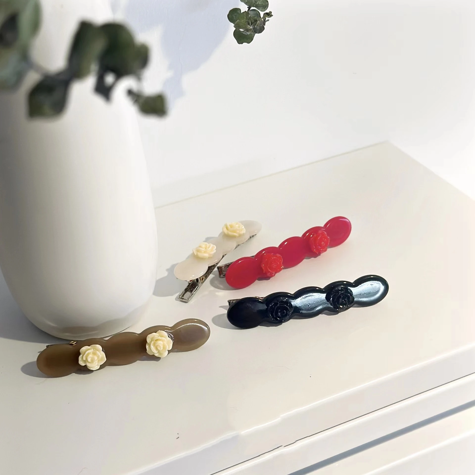 New Simple Rose Flower Acetate Hairpin Solid Color Personality Bangs Clip for Women Cool Girl Trendy Jewelry Gift 2023 NEW