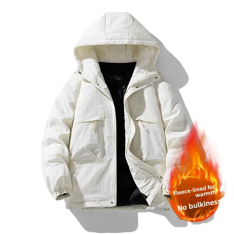 سترة شتوية عصرية سميكة ودافئة في الهواء الطلق عصرية مبطنة بالقطن مع معطف كاجوال مقاوم للرياح بلون سادة بغطاء للرأس #2