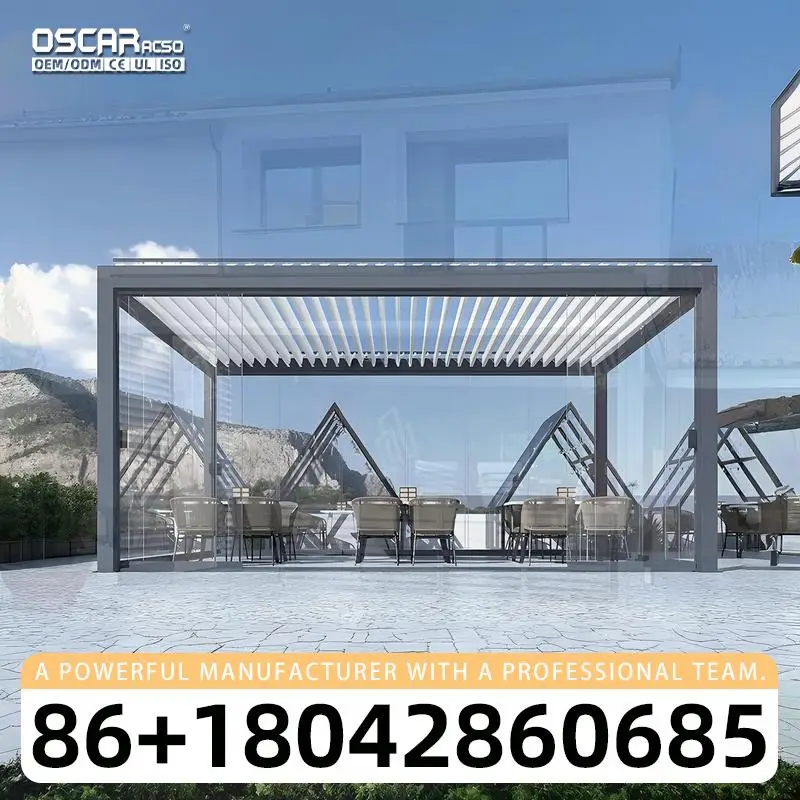 100 Percent Waterproof Motorized Louvered Aluminium Outdoor Gazebo for Leisure Garden with Adjustable Roof and Sun Protection Id