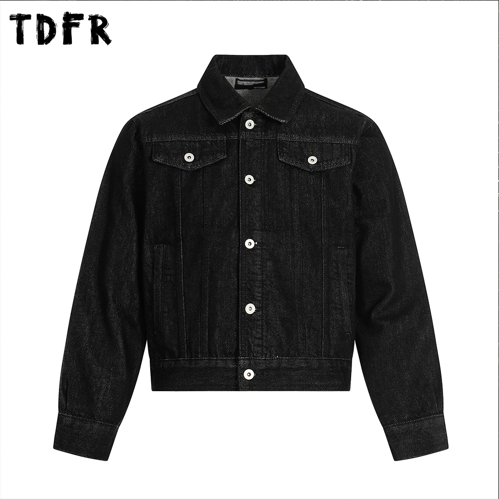 الأساسية الدنيم سترة رجالي جيب الرجعية عادية الخريف الشتاء التلبيب واحدة الصدر طويلة الأكمام الجينز سترة رجل #1