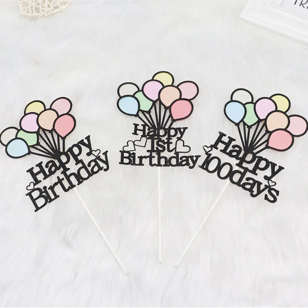 Double Layer Balloons Cake Toppers Paper Cartoon Cupcake Toppers Colorful DIY Happy Birthday Cake Decoration Home Decoration