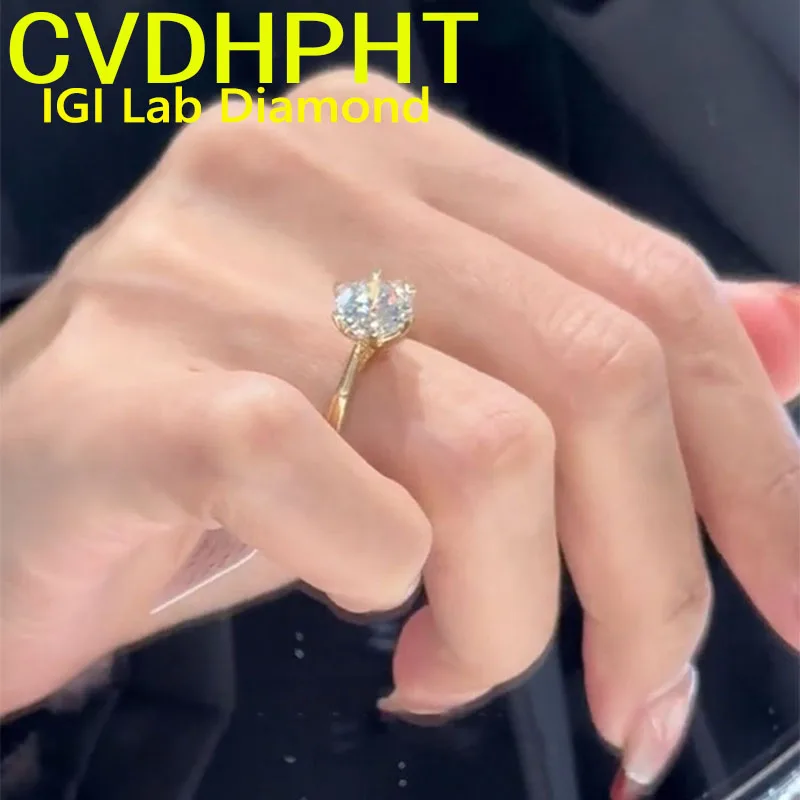 Factory sell ﻿ Luxury Soild 14K Yellow Gold RingIGI Lab Growing Diamond Ring Round D Color 3Ct wedding ring