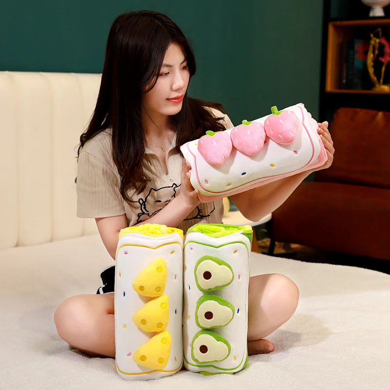 חדש פירות עוגה בצורת כרית עם שמיכת קריקטורה אבוקדו/תות/גבינת רול מחצלת קטיפה בובת צעצועי עבור ילדים בנות מתנה