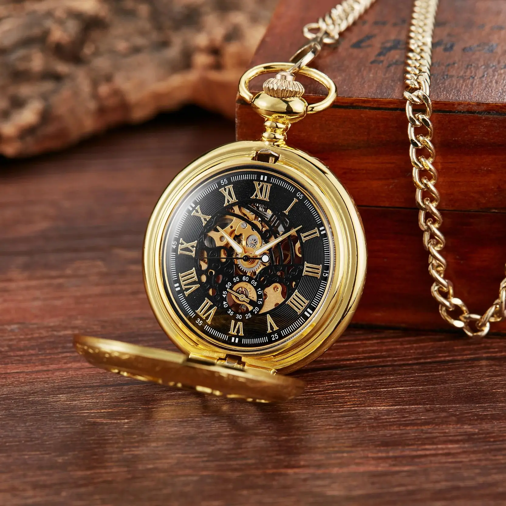 Retro classic mechanical pocket watch luminous petals hollowed out flip cover manual winding men women mechanical pocket watch