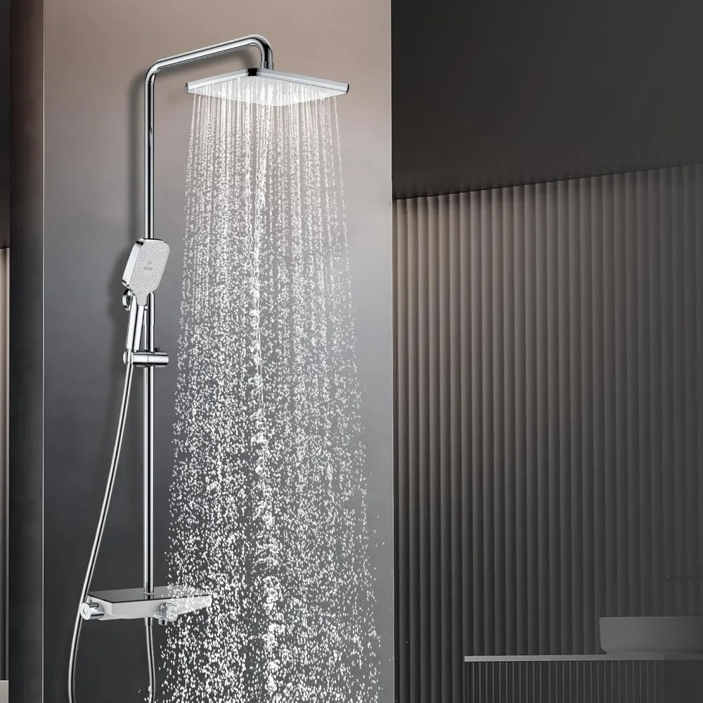 

Triple function shower system Shower systems including rainfall showerheads and handheld showers Stainless steel shower hose
