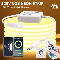 220V COB LED Neon Strip Light Wall Touch Wifi Bluetooth APP 23Keys Remote Control 288LEDs/m Waterproof Flexible Neon Tape Light