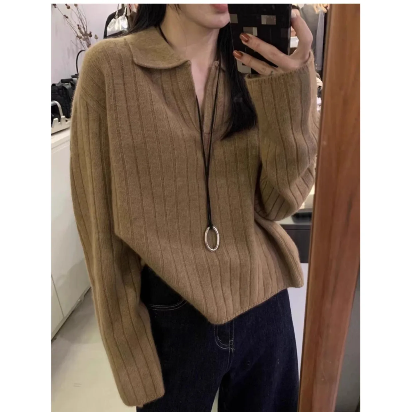 Pull tricoté à col Chic pour femmes, ample et Long, automne hiver, coréen, Vintage, col tournant, couche de Base