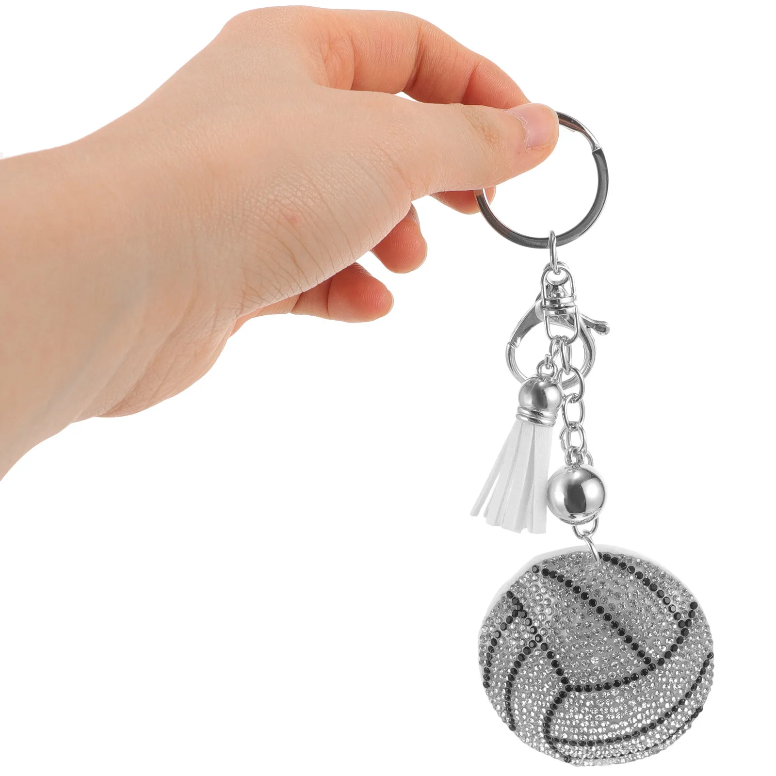 

Volleyball Rhinestone Keychain Zinc Alloy Compact Bag Pendant Sports Decor Creative Volleyball Key Ring for Backpack