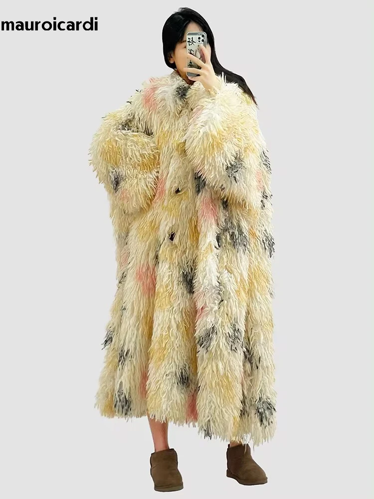 Winter Long Oversized Colorful Shaggy Hairy Thick Warm Faux Mongolian Fur Coat Women Loose Casual Fluffy Korean Fashion 2024