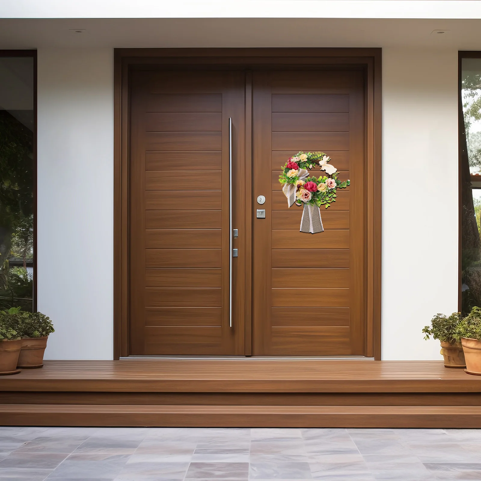 

Artificial Rabbit Wreath Handmade Spring Easter Party Door Hanging Prop Indoor Outdoor Decorative Garland Blossom Rabbit Garland