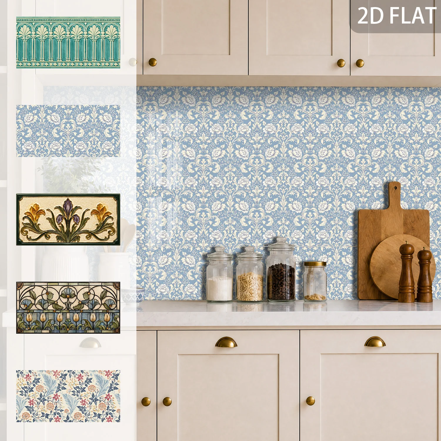 Classic Art Floral Pattern Wall Stickers Self‑Adhesive 5.5x11 Inch Decor For Backsplash Cabinet Bedroom Kitchen Wall Update