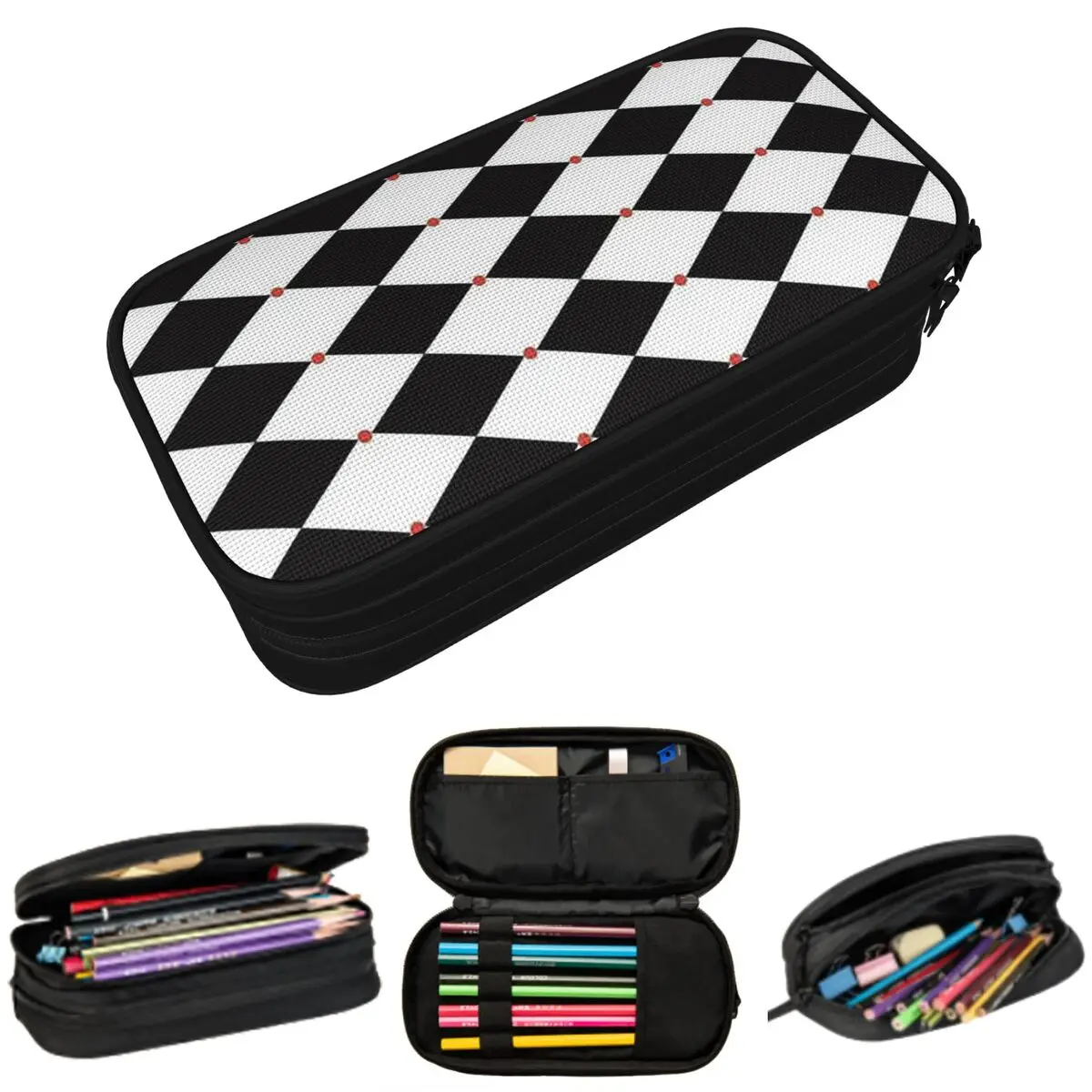 Harlequin Plaid Spielkarten-Federmäppchen für Kinder, Geschenke, Stiftbox, Stifttasche, Schreibwaren, Stifthalter-Tasche
