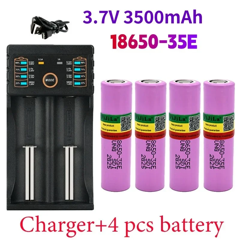 

New Original INR18650 35E 3.7V 3500mAh 20A discharge INR18650 35E 18650 Li-ion battery 3.7v rechargable Battery + charger