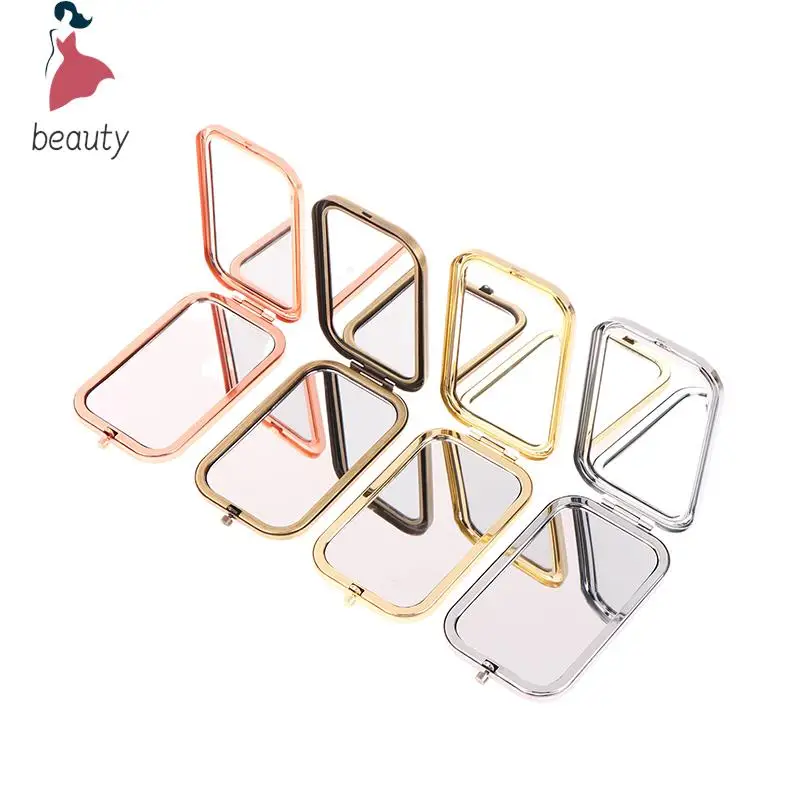 1Pc Crystal Makeup Mirror Portable Rectangle Folding Compact Mirrors Gold Silver Pocket Mirror Making Up For Personalized Gift