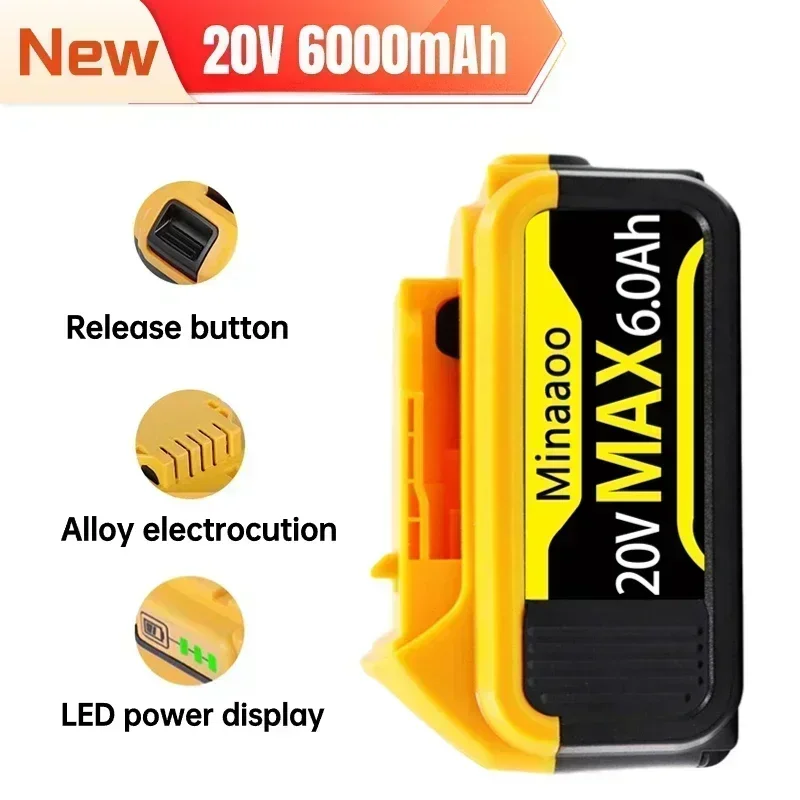 

20V 8000mAh Max Lithium Battery With charger For DeWalt 20Volt Lithium Ion Battery DCB206 DCB205 DCB204 Power Tools Replacement